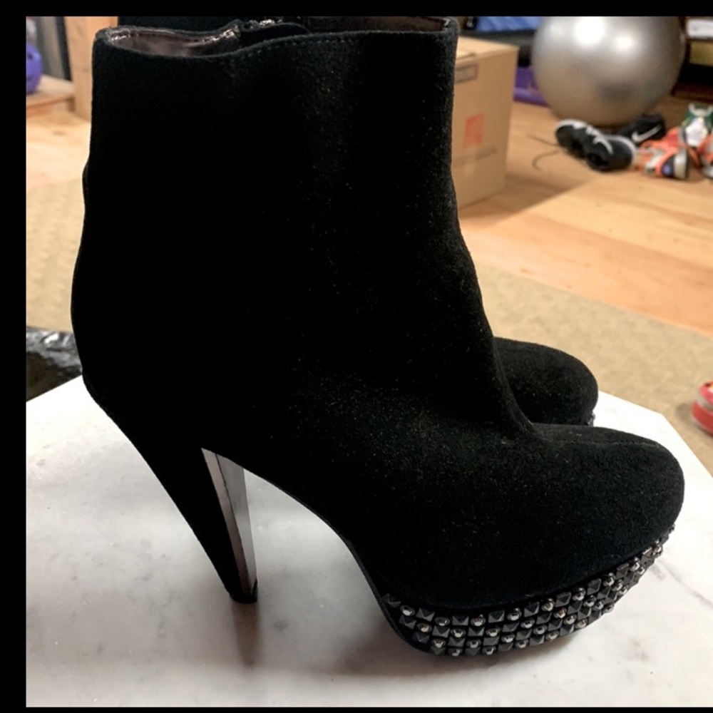 Sam Edelman Bedazzled platform booties! Silver rivets and silver inlay at heel. - Picture 2 of 5